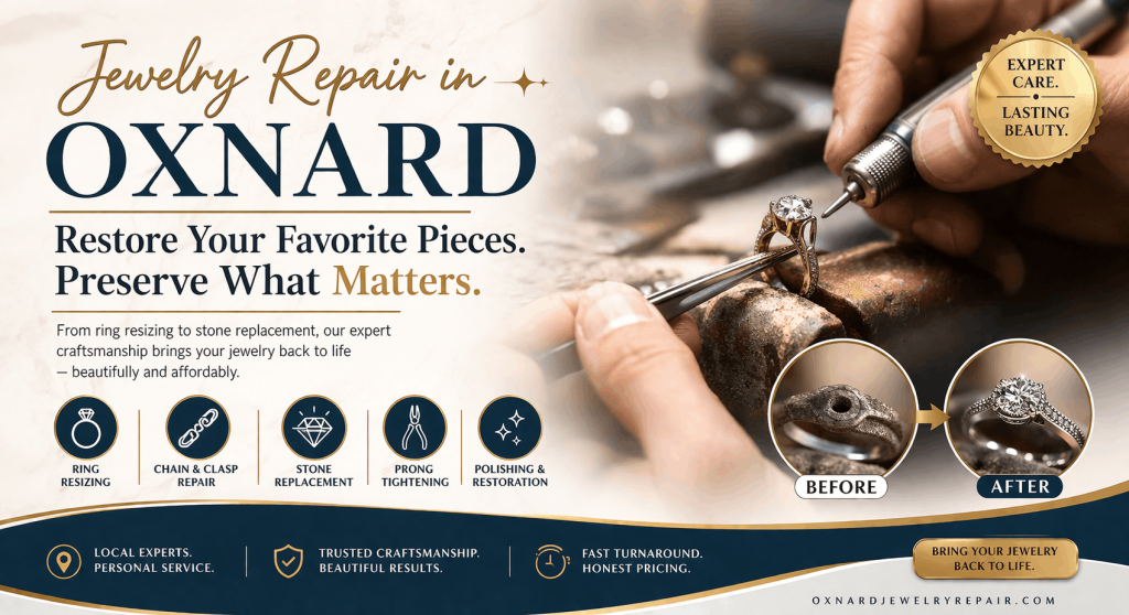 Restored jewelry piece at Oxnard Jewelry Repair before and after repair